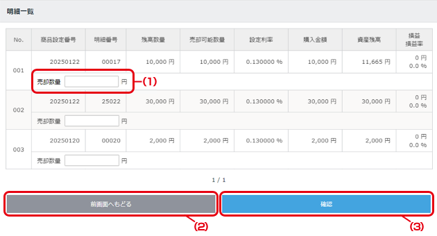 明細商品の売却数量指定