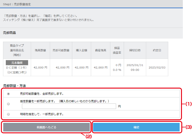 売却数量・方法の指定
