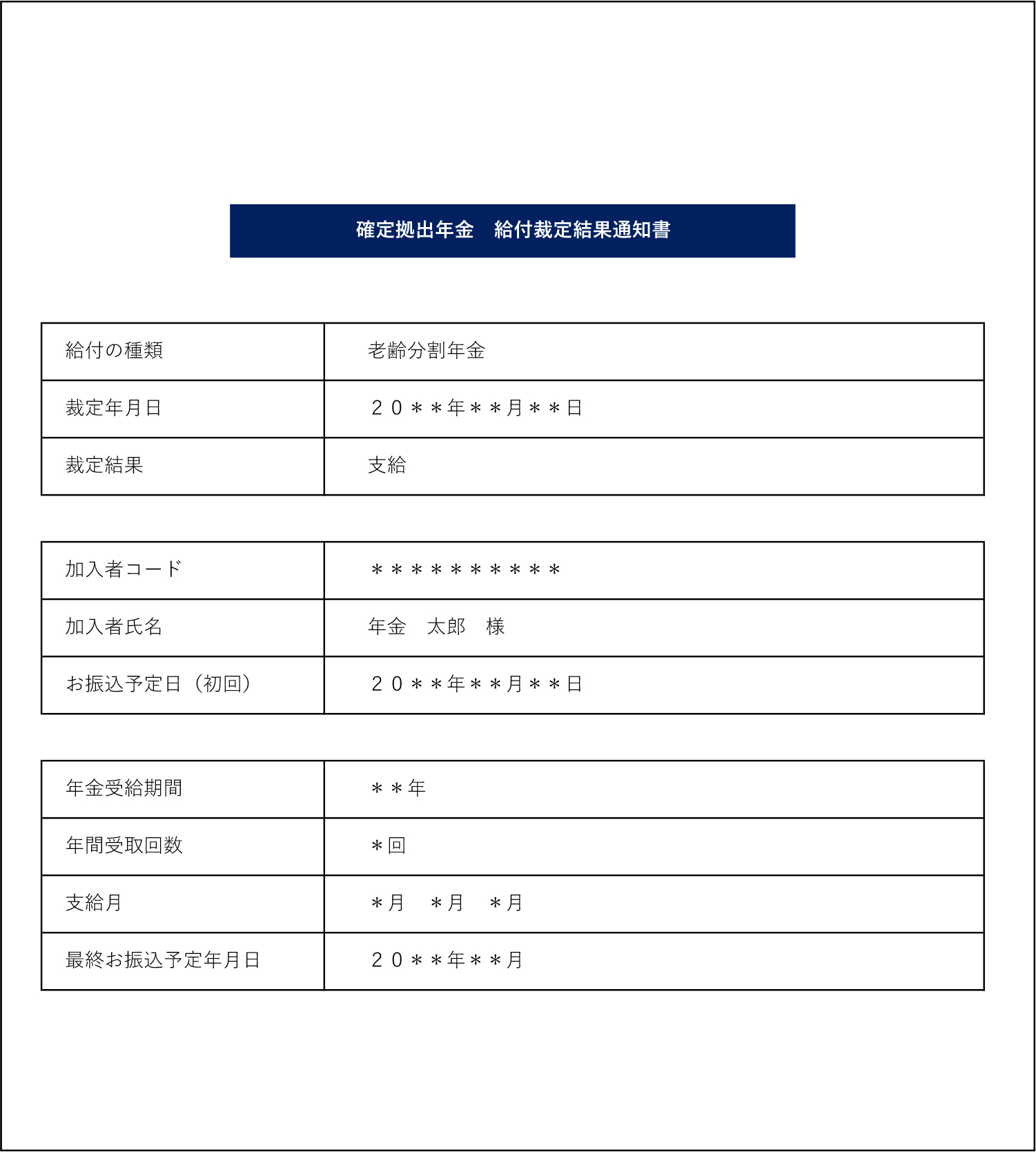 年金計画書サンプル（年金用）プランコード無し＆併給有りプランのみ