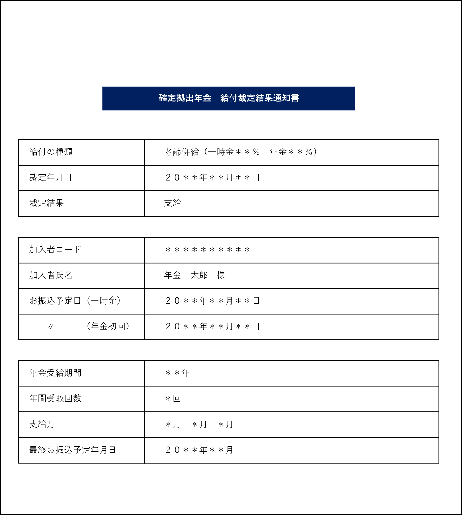 年金計画書サンプル（年金用）プランコード無し＆併給有りプランのみ